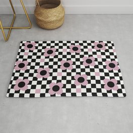 Blooming spring field floral checker pattern # cherry blossom Area & Throw Rug