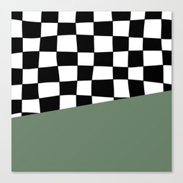 Checkered Stripe Block (sage green/black/white) Canvas Print