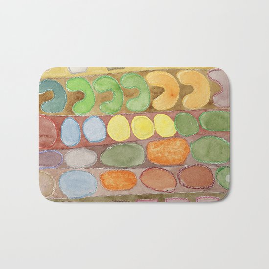 Striped Colorful Pattern with Croissants Bath Mat