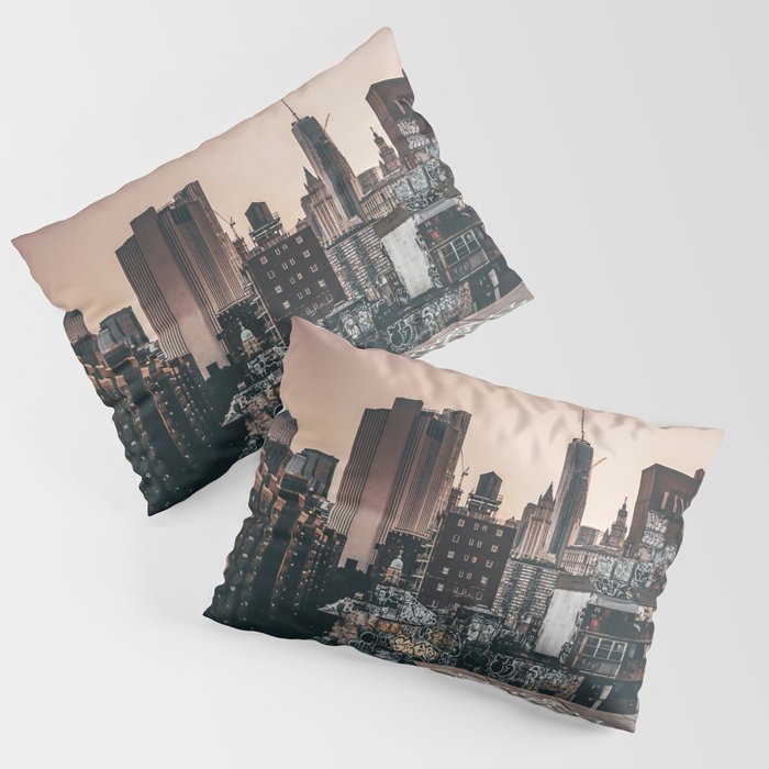 New York City Manhattan skyline at sunset Pillow Sham