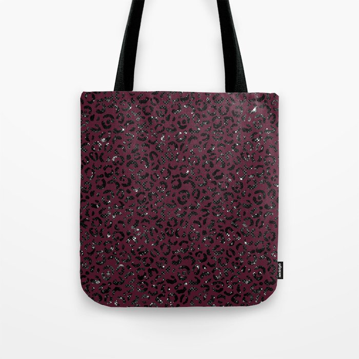 Girly Burgundy Glitter Leopard Pattern Tote Bag