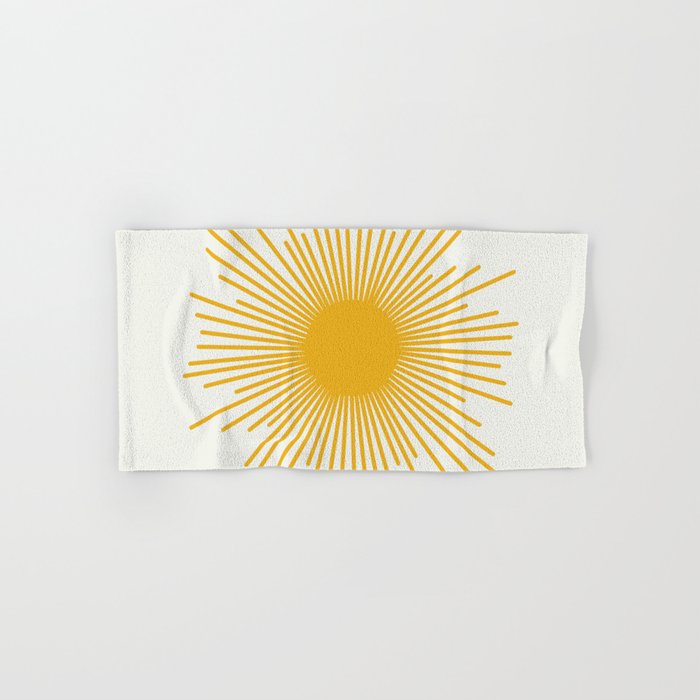 Mustard Yellow Retro Sun on Off White Hand & Bath Towel