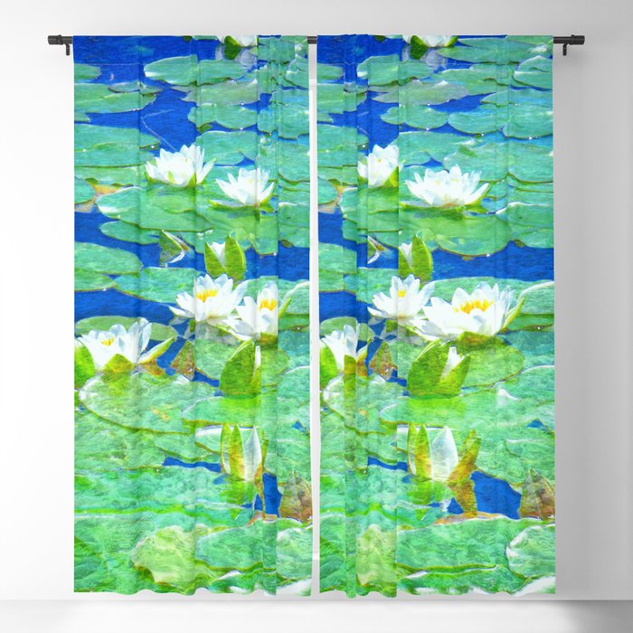 white waterlilies painted impressionism style Blackout Curtain