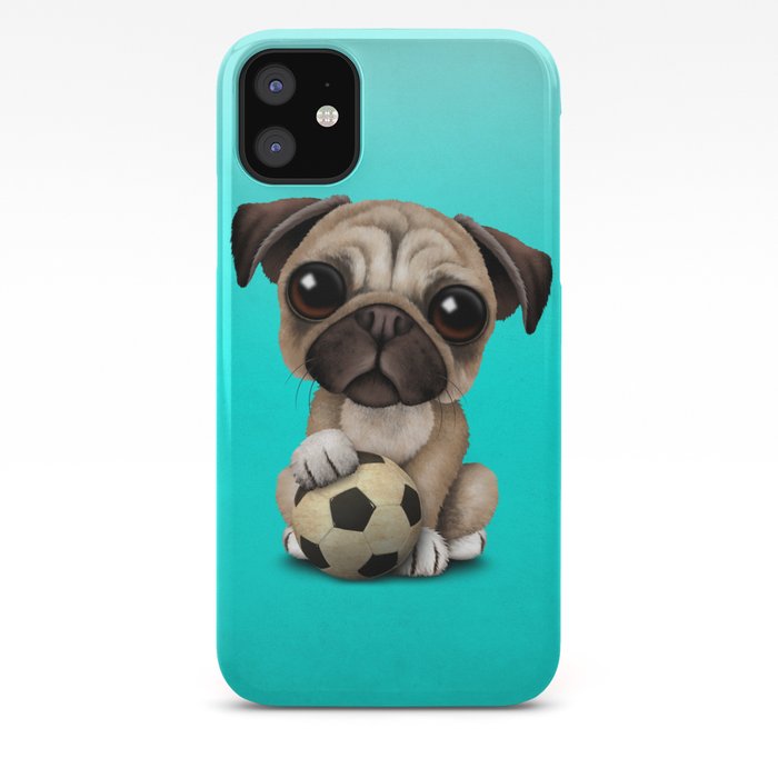Cute Pug Puppy Dog With Football Soccer Ball Iphone Case By