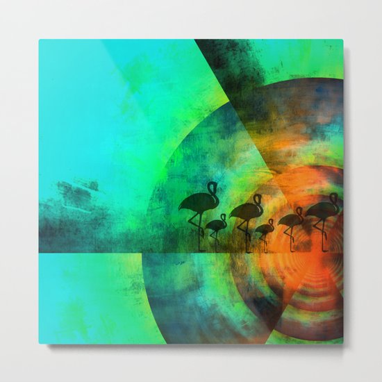 Flamingo Keep Walking Metal Print