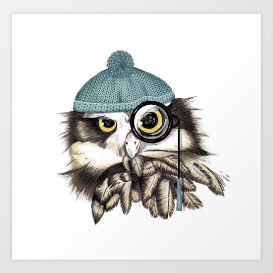 Owl eyeglass and cap Art Print