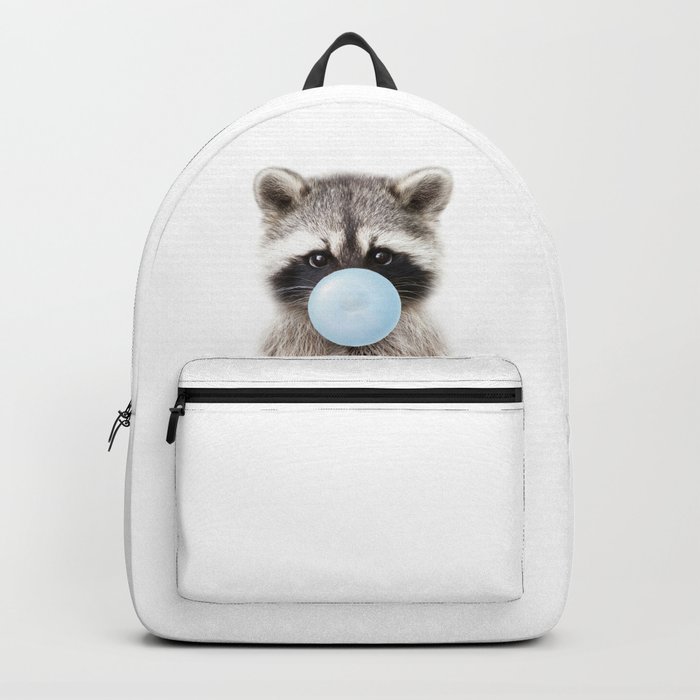 Baby Raccoon Blowing Blue Bubble Gum, Baby Boy, Kids, Baby Animals Art Print by Synplus Backpack