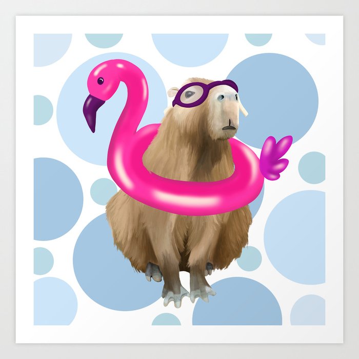 Funny Capybara - Summertime Pool Party Art Print