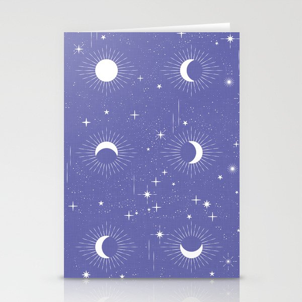Vintage Celestial Pattern, Galaxy, Stars, Moon, Sun Stationery Cards
