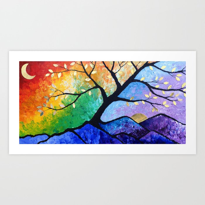 The Magic Within Tree And Mountain And Rainbow Painting Art Print