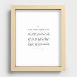For What It's Worth, It's Never Too Late, F. Scott Fitzgerald quote, Inspiring, Great Gatsby, Life Recessed Framed Print