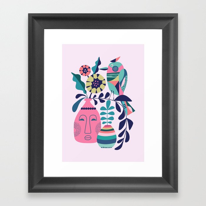Little Kookaburra & vases Framed Art Print