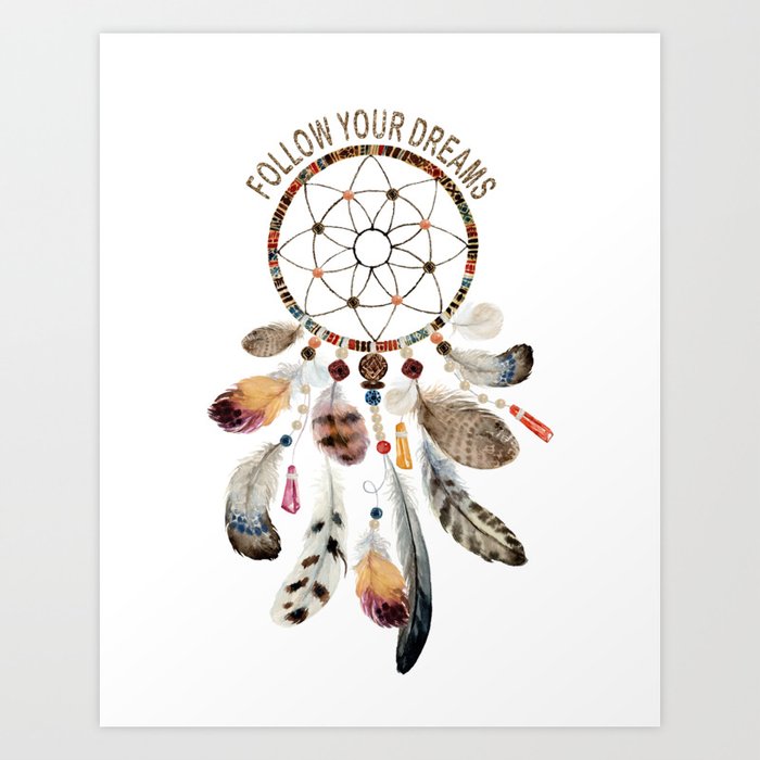Elegant Watercolour Dreamcatcher Follow Your Dreams Typography Art Print By Art4sharing Society6