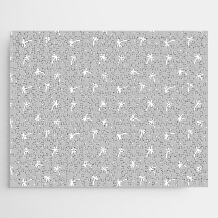 Light Grey And White Doodle Palm Tree Pattern Jigsaw Puzzle