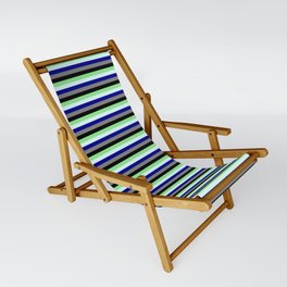 [ Thumbnail: Colorful Light Green, Light Cyan, Dark Blue, Grey & Black Colored Lines/Stripes Pattern Sling Chair ]