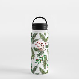Christmas tree branches and berries pattern Water Bottle