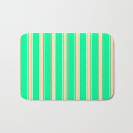 [ Thumbnail: Green & Beige Colored Lined/Striped Pattern Bath Mat ]