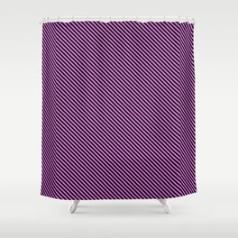 [ Thumbnail: Black & Orchid Colored Striped/Lined Pattern Shower Curtain ]