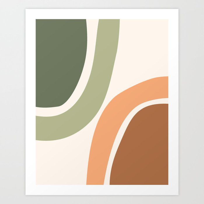 Abstract Shapes 55 in Sage Green and Terracotta (Rainbow Abstraction) Art Print
