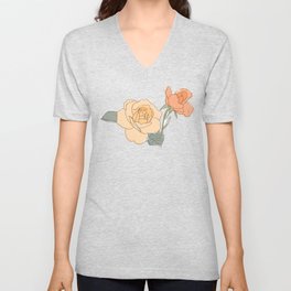 Handdrawn Roses V Neck T Shirt