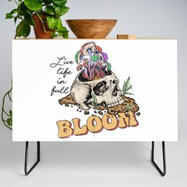 Skull with mushrooms and plants quote Credenza