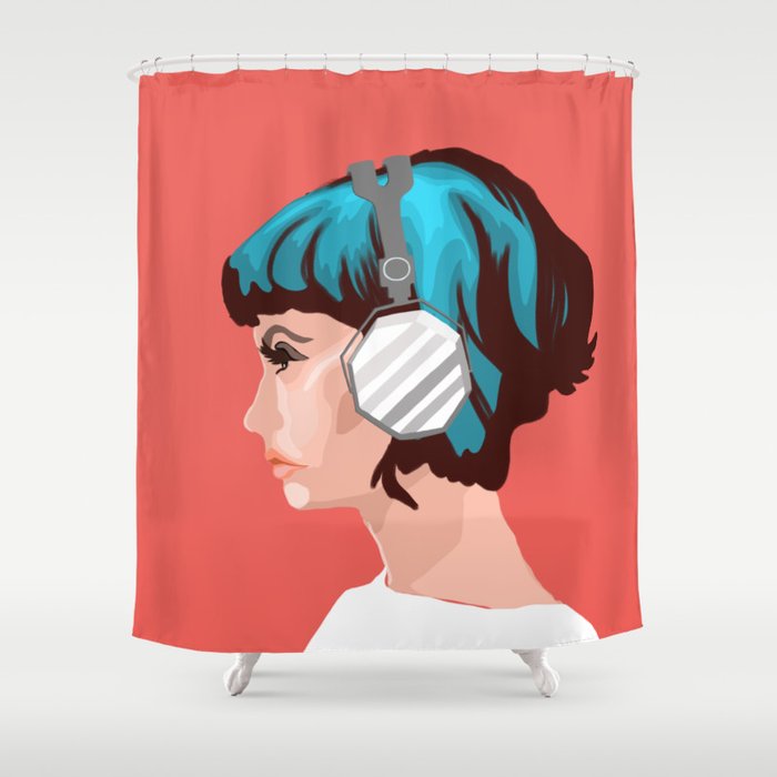 Girl with headphones Shower Curtain