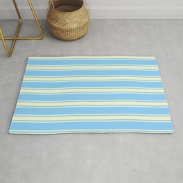 [ Thumbnail: Light Sky Blue and Light Yellow Colored Stripes Pattern Rug ]