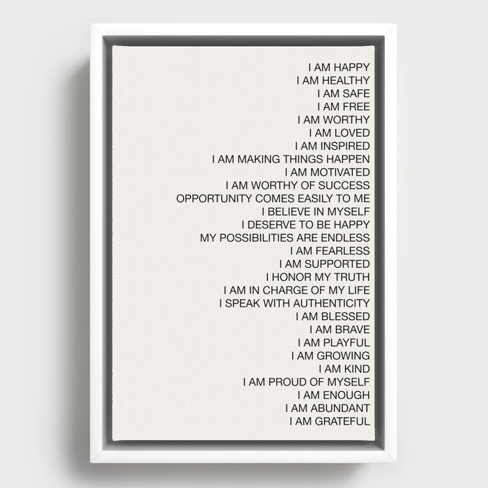 Positive Daily Affirmations Poster Framed Canvas