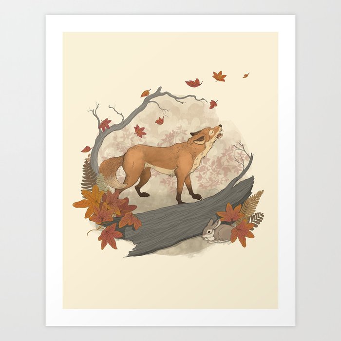 Fox and rabbit Art Print