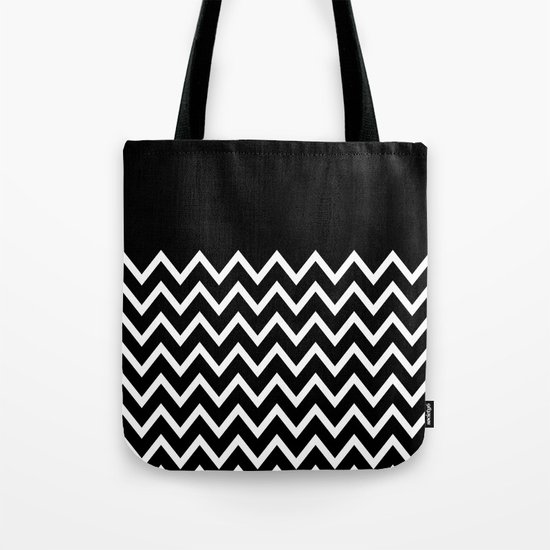White Chevron On Black Tote Bag