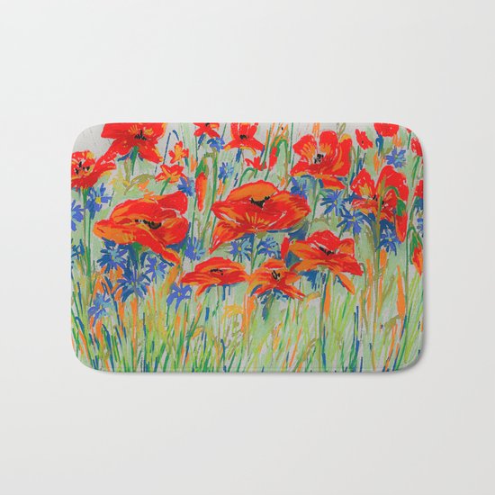poppies and corn-flowers Bath Mat