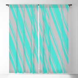 [ Thumbnail: Turquoise and Grey Colored Stripes/Lines Pattern Blackout Curtain ]