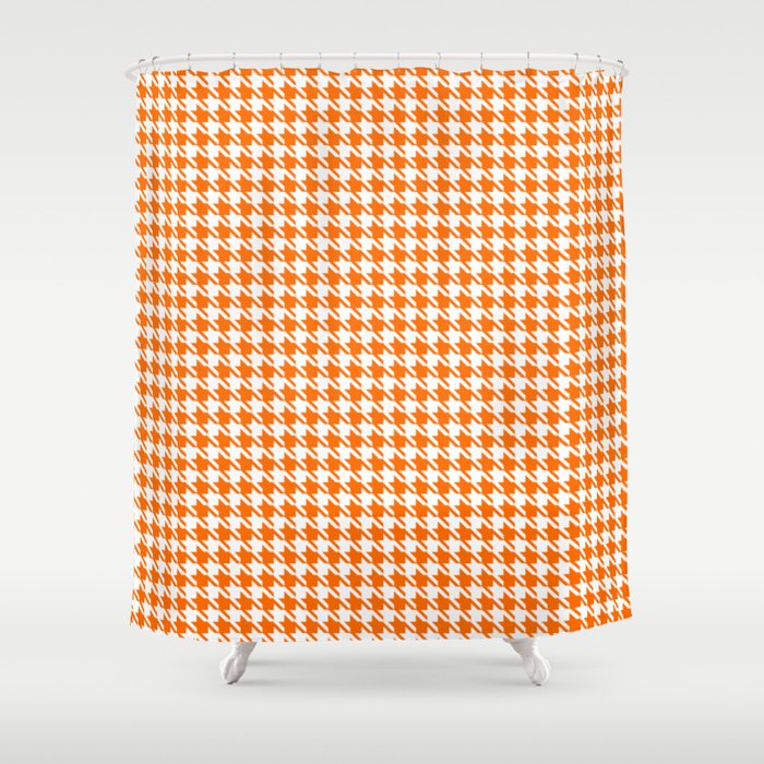 PreppyPatterns™ - Modern Houndstooth - Orange and White Shower Curtain