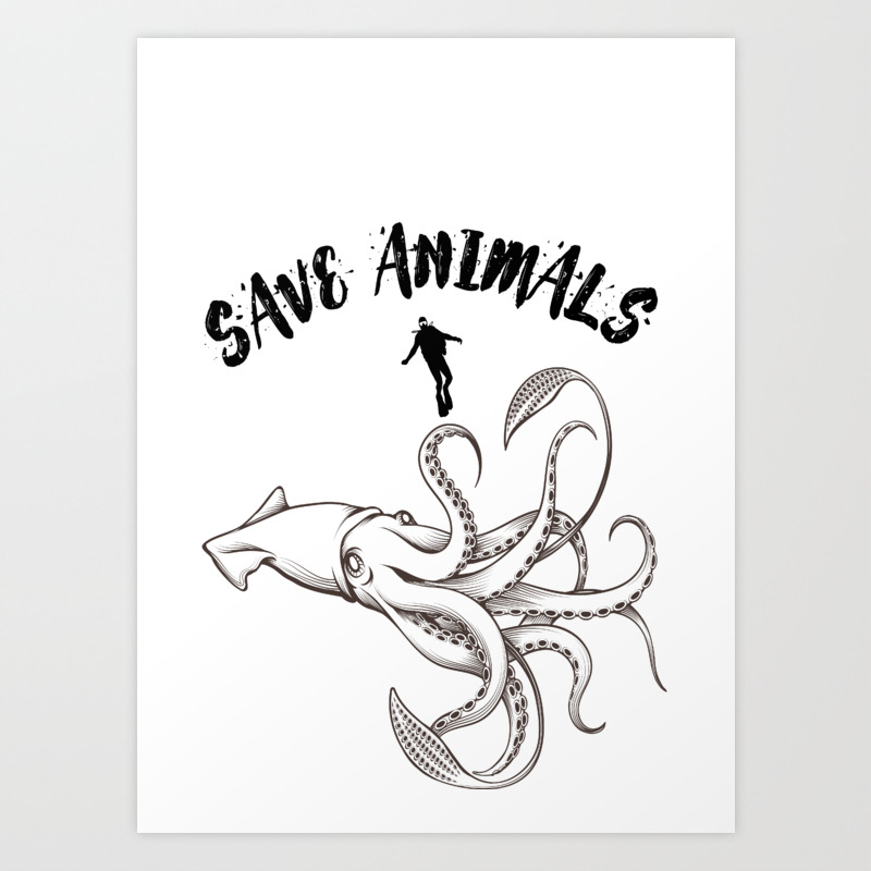 Giant squid save animals Art Print by pepe | Society6