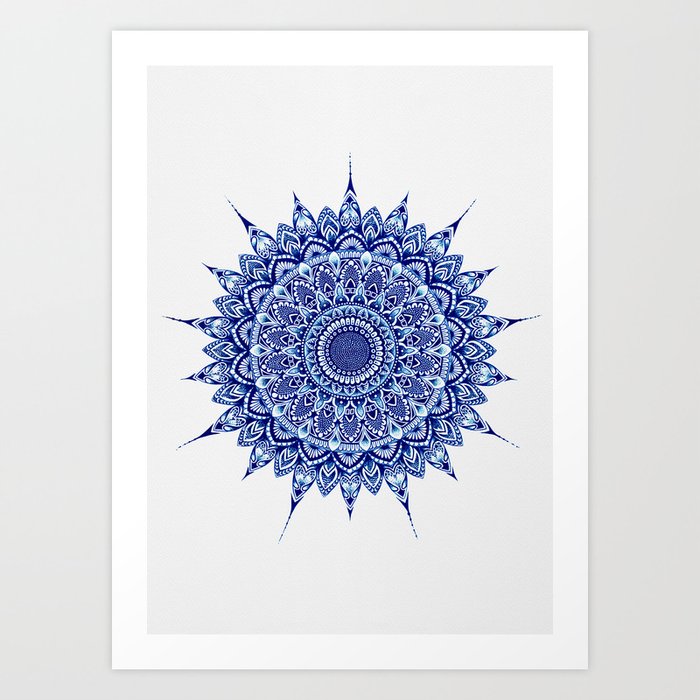 Meditation Mandala - Blue Ink Art Print