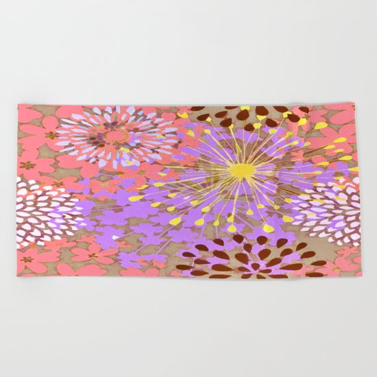 Bright Floral Explosion Abstract Beach Towel