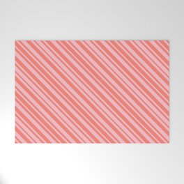 [ Thumbnail: Salmon and Pink Colored Lined Pattern Welcome Mat ]