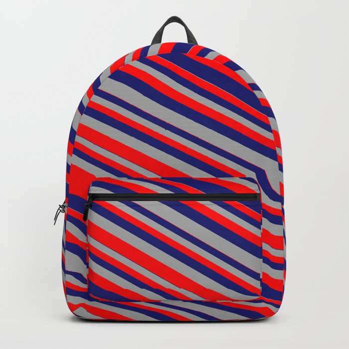 Midnight Blue, Dark Grey & Red Colored Striped/Lined Pattern Backpack