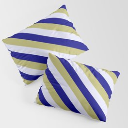 [ Thumbnail: Blue, Dark Khaki & Lavender Colored Lined/Striped Pattern Pillow Sham ]
