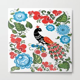 Peacock and flowers Metal Print | Fun, 3D, Graphicdesign, Animal, Texture, Bird, Art, Animation, Illustration, Pattern 