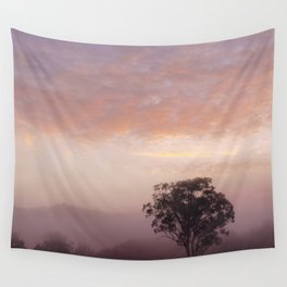 /// Bubble gum mornings /// Landscape photography of early morning tree in the fog at sunrise, NSW Australia Wall Tapestry