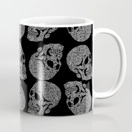Skull doodle pattern - white on black - trippy art Coffee Mug