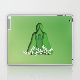 Yoga and meditation position in green Laptop Skin
