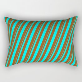 [ Thumbnail: Aqua and Brown Colored Lined/Striped Pattern Rectangular Pillow ]