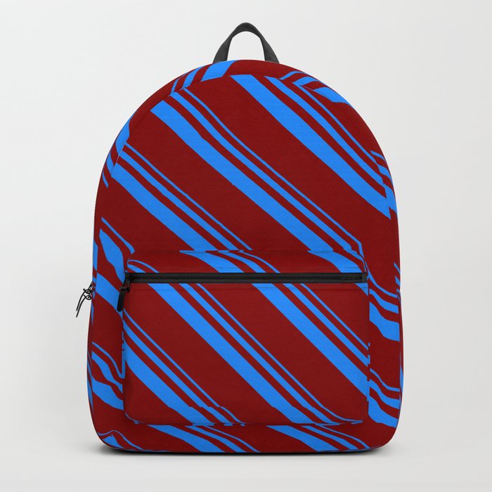 Blue and Dark Red Colored Stripes Pattern Backpack