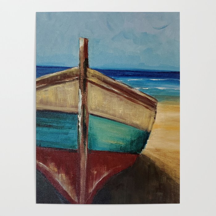 Beached Colorful Rowboat in Acrylic Poster