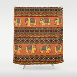 Indian traditional pattern with elephants on orange Shower Curtain
