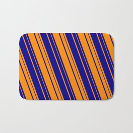 [ Thumbnail: Dark Orange and Dark Blue Colored Lines Pattern Bath Mat ]