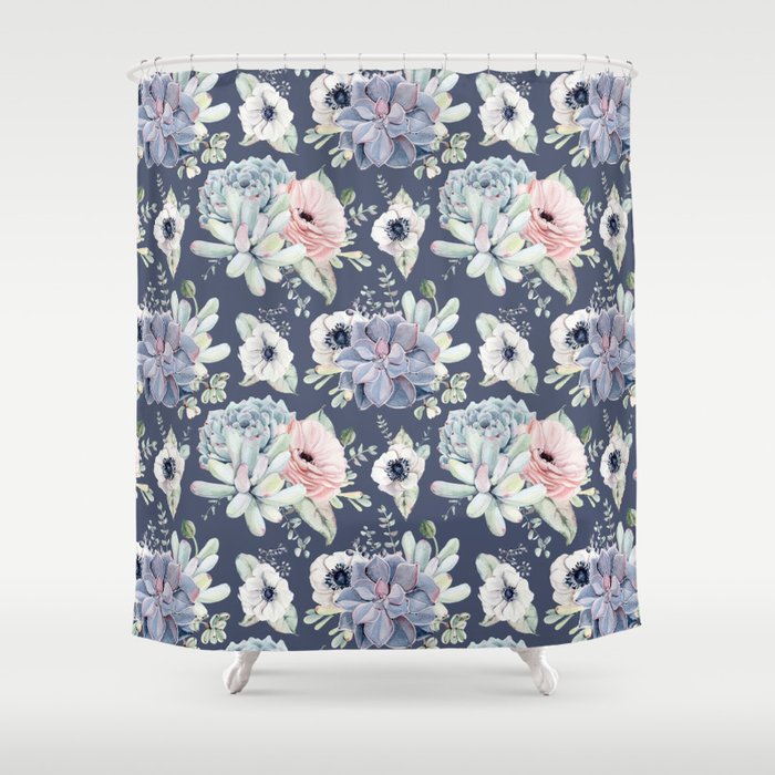 navy blue and pink shower curtain
