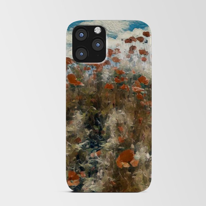 VIntage blooming red poppy field summer landscape digital painting iPhone Card Case